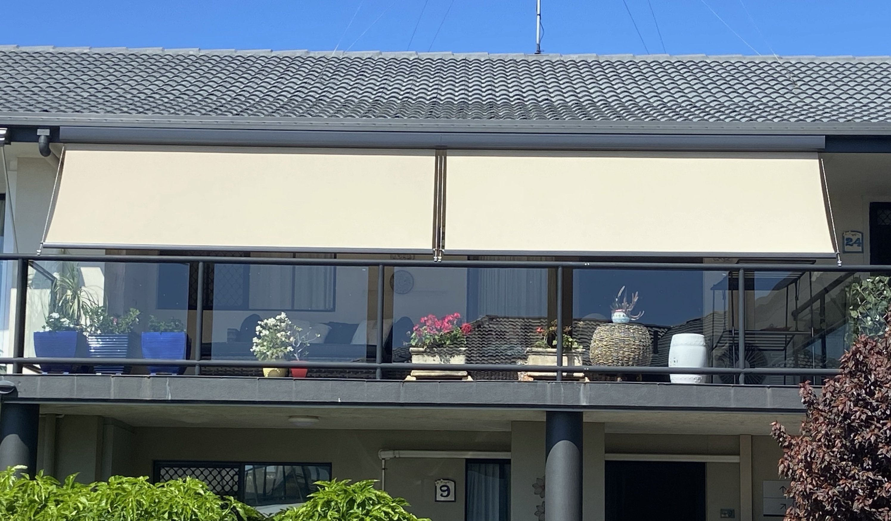 External awnings and screens installed on a home